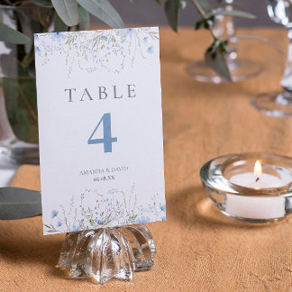 Blue Periwinkle Wildflower Wedding Table Number