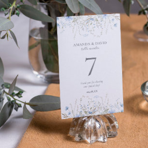 Blue Periwinkle Wildflower Wedding  Table Number