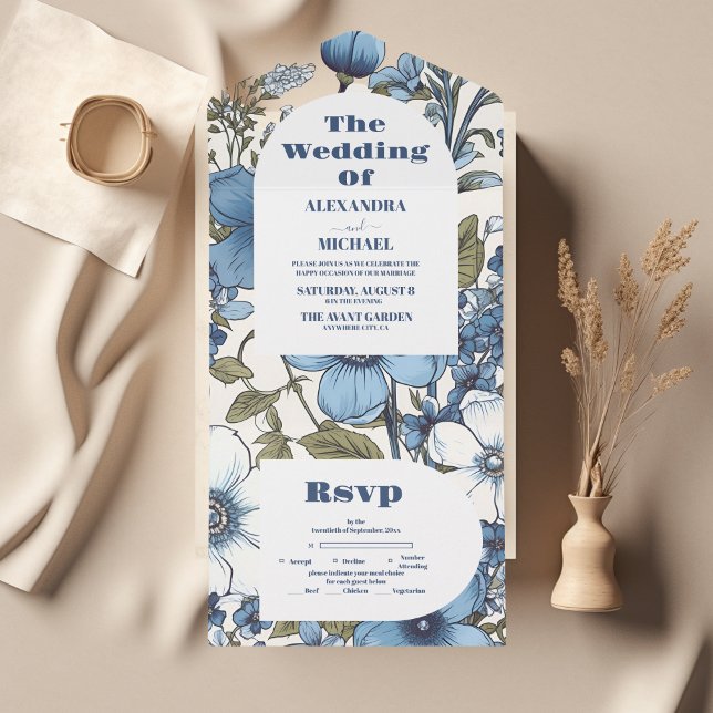 Blue Periwinkle Wildflowers Wedding All In One Invitation (Creator Uploaded)