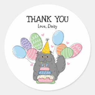 Blue Persian Cat Birthday Favour Tags Sticker