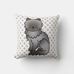 Blue Persian Cute Cartoon Cat & Paws Cushion