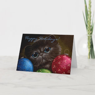 BLUE PERSIAN KITTEN CAT HOLIDAY Card
