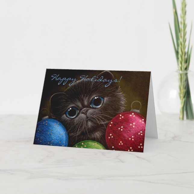 BLUE PERSIAN KITTEN CAT HOLIDAY Card (Front)