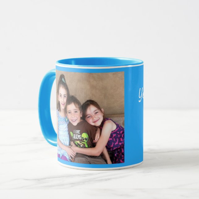 Blue Personalise PHOTO TEMPLATE Gift Coffee Mug (Front Left)