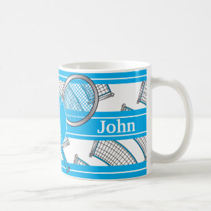 Blue Personalise Tennis Design Coffee Mug