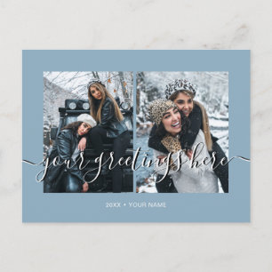 Blue Personalised 2 photos Universal Greetings Postcard