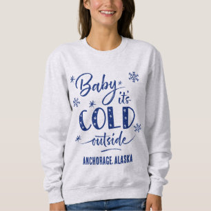 Blue Personalised Baby It's Cold Outside Holiday Sweatshirt