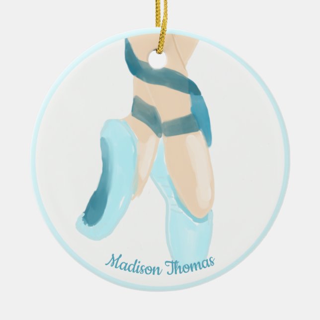  Blue Personalised Ballet Slippers Ceramic   Ceramic Tree Decoration (Front)