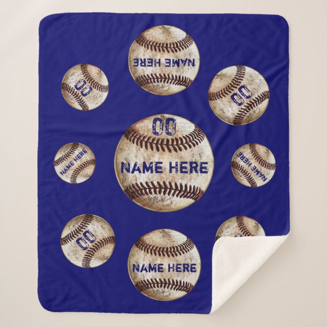 Blue Personalised Baseball Throw Blanket, Sherpa (Front)