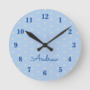 Blue Personalised Boy Round Clock
