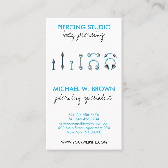 Blue Personalised Branding for Piercing Art Business Card (Front)