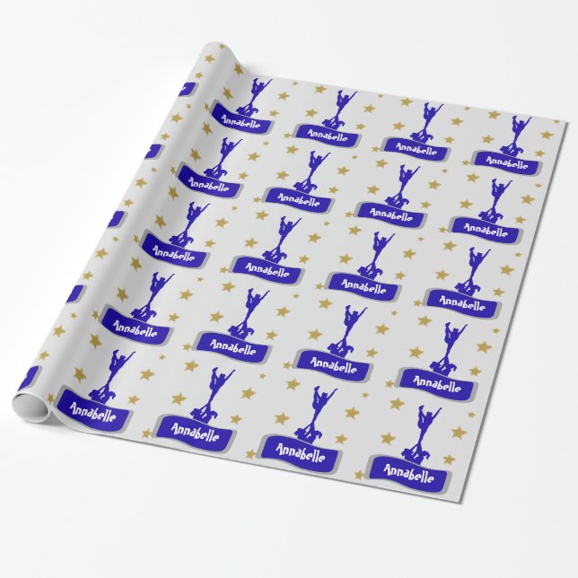 Blue personalised cheerleader wrapping paper (Unrolled)