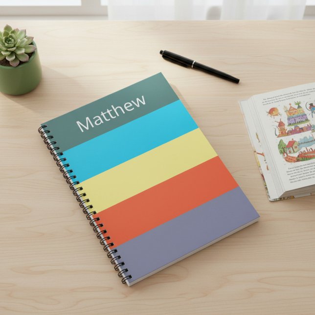 Blue Personalised Colour Block Striped Notebook (Creator Uploaded)