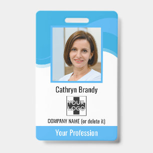 blue Personalised Employee, Photo, Bar Code & Logo ID Badge