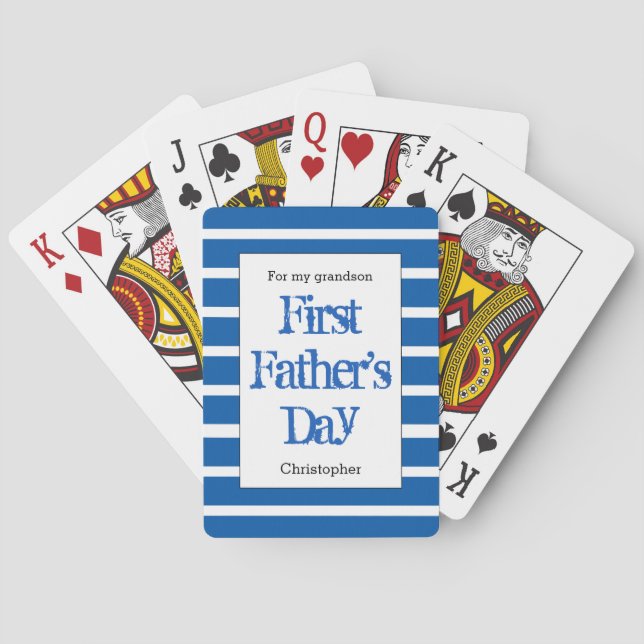 Blue Personalised First Father's Day Playing Cards (Back)
