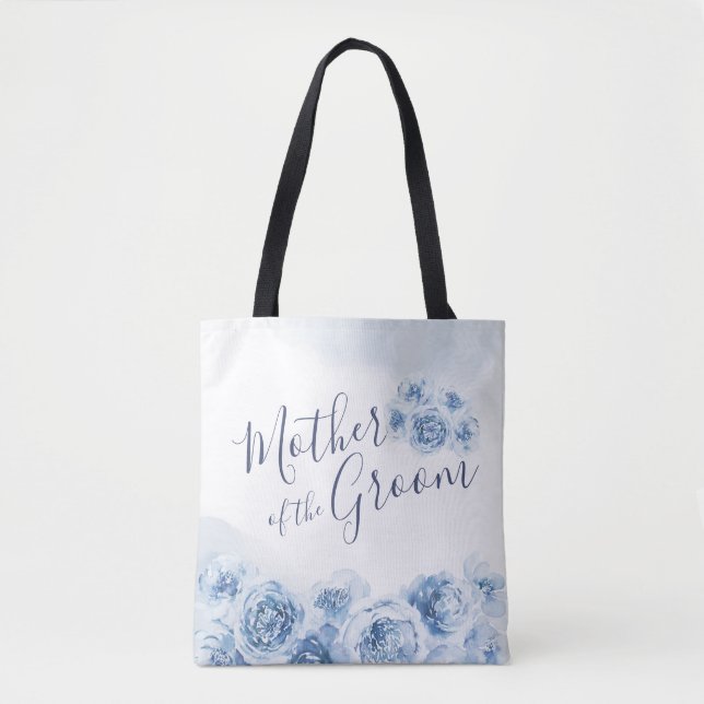 Blue personalised floral mother of the groom tote bag (Front)