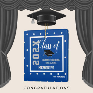 Blue Personalised Graduation Christmas  Ceramic Ornament