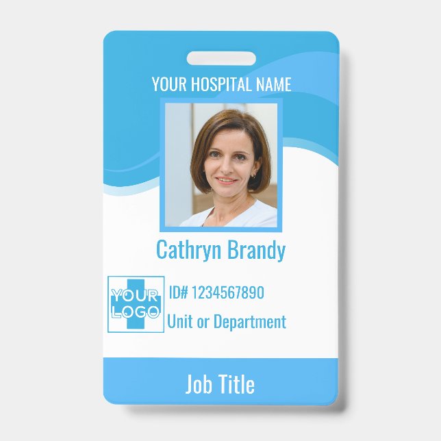 blue Personalised Hospital or Clinic Employee ID Badge (Front)