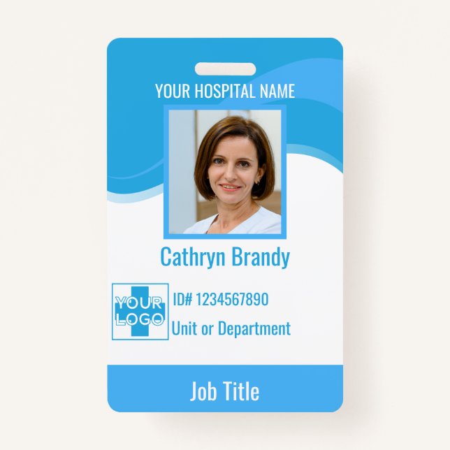 blue Personalised Hospital or Clinic Employee ID Badge (Front)