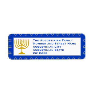 Blue Personalised Menorah HANUKKAH Return Address