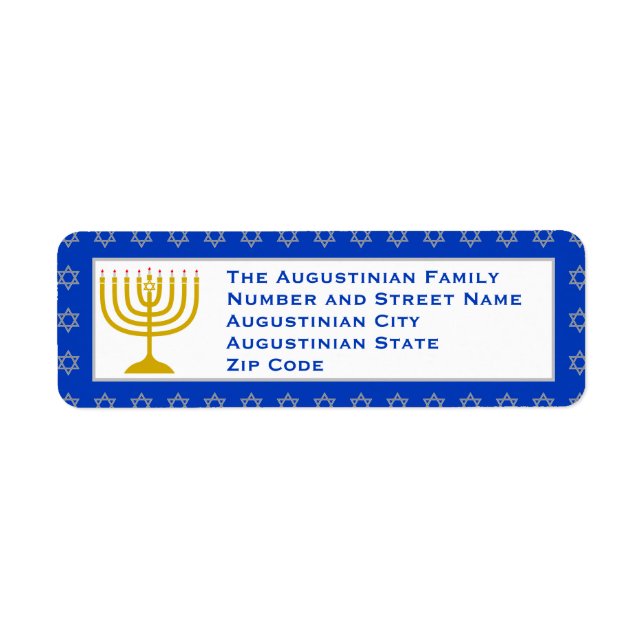 Blue Personalised Menorah HANUKKAH Return Address (Front)