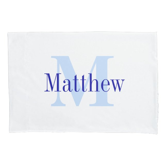 Blue Personalised Monogram Custom Pillow Case (Front)