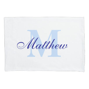 Blue Personalised Monogram Custom Pillow Case