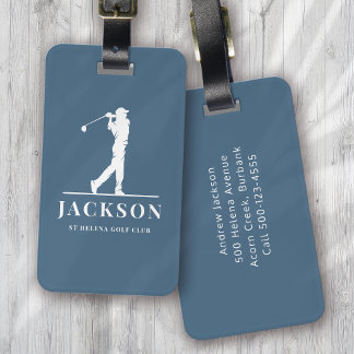 Blue Personalised Monogram Golfer Luggage Tag