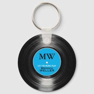 Blue Personalised Music Vinyl Record Keychain