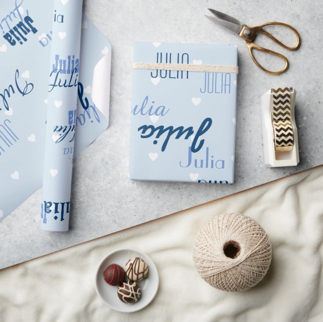 blue personalised name pattern wrapping paper (Crafts)