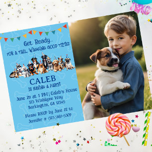 Blue Personalised Photo Puppy Dog Birthday Invitation