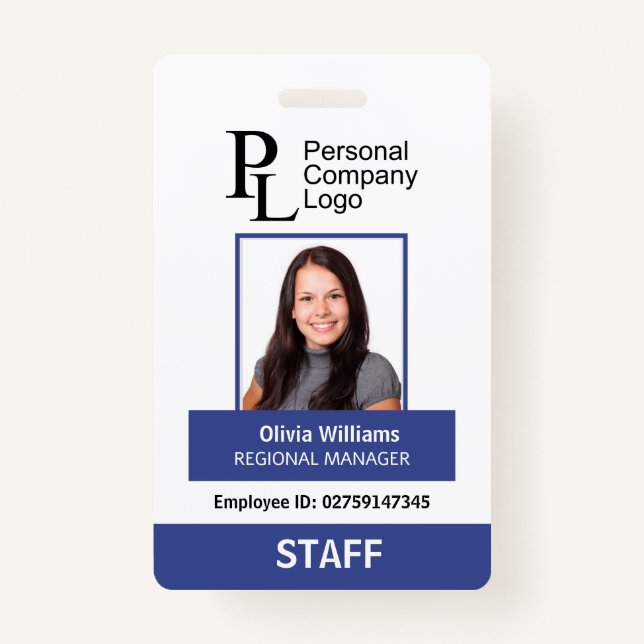 BLUE Personalised Portrait Company Staff Photo ID ID Badge (Front)