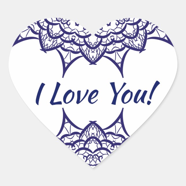 Blue personalised sign "I Love You!" Heart Sticker (Front)