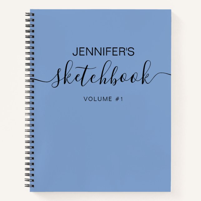 Blue Personalised Sketchbook Your Name Notebook (Front)