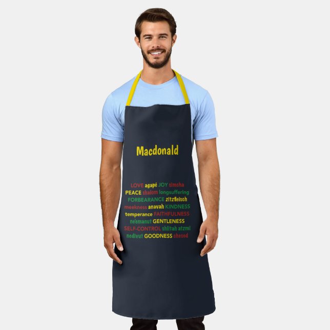 Blue Personalised SPIRITUAL FRUIT Christian Apron (Worn)