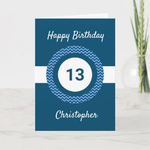 Blue Personalised Teenager 13th Birthday  Card