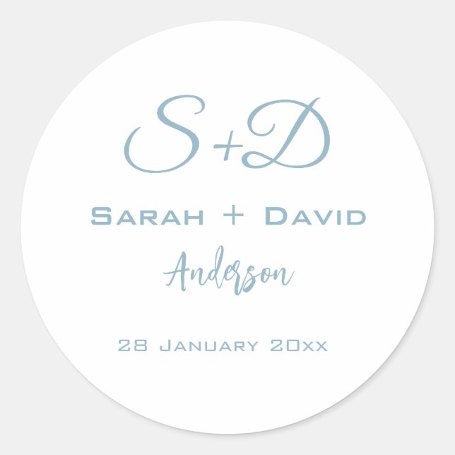 Blue Personalised Wedding,Bridal Shower,Engagement Classic Round Sticker (Front)