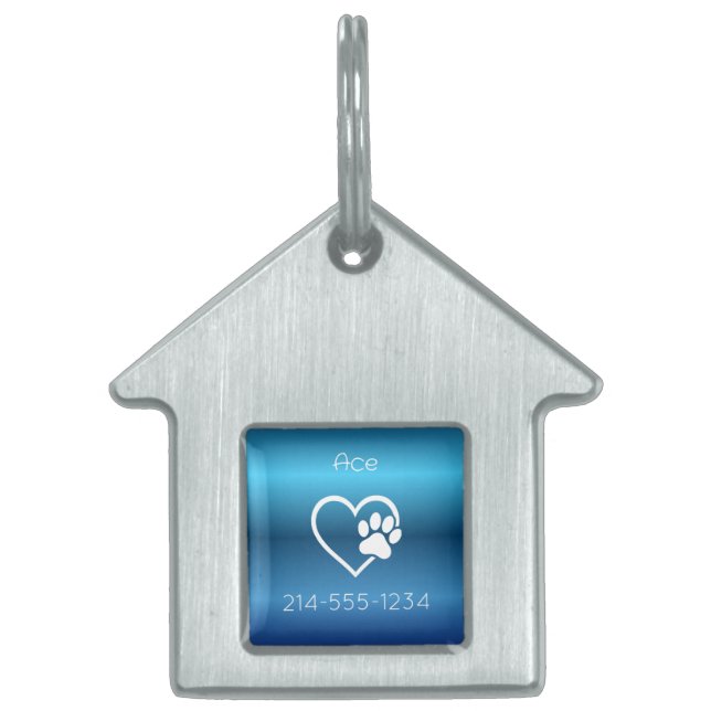 Blue Personalized Dog ID Tag Name & Phone (Front)