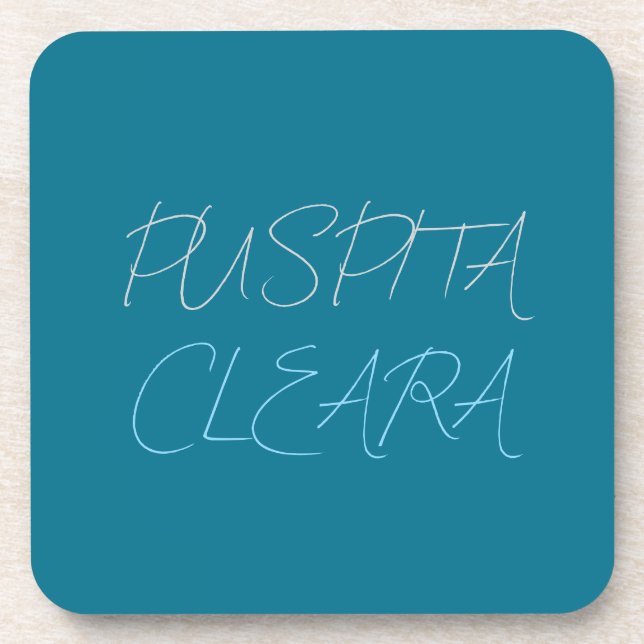 Blue Personalized Name Modern Minimalist Design Coaster (Front)