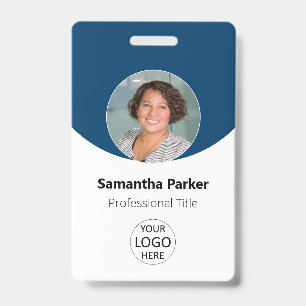 Blue Personalized Photo, Logo, Barcode Employee ID Badge