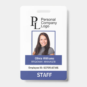 BLUE Personalized Portrait Company Staff Photo ID Badge