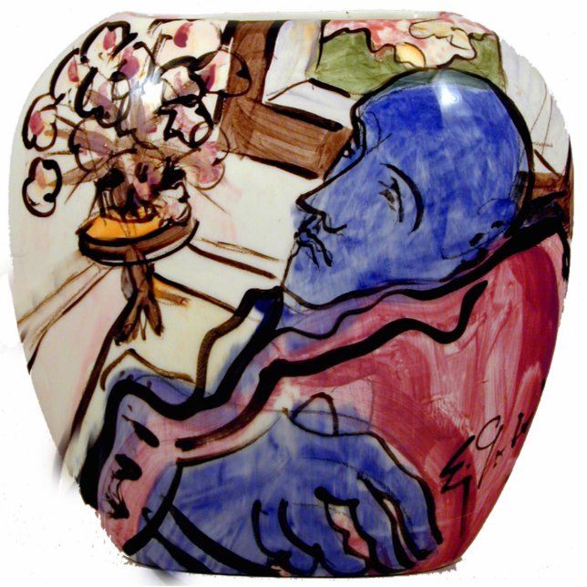 Blue Personnage in Small Room Standing Photo Sculpture (Front)