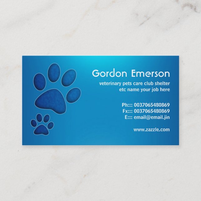 blue pet care veterinary business cards (Front)
