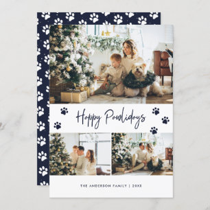 Blue Pet Owner Photo Happy Pawlidays Card