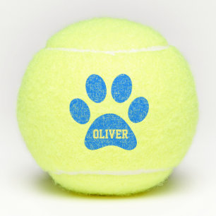 Blue Pet Paw Print Personalised Name Toy Tennis Balls