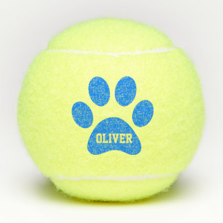 Blue Pet Paw Print Personalised Name Toy Tennis Balls
