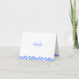 Blue Pet Paw Prints Custom Monogram Cute Note Card