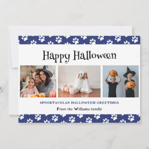 Blue Pet Paws Photo Happy Halloween  Holiday Card