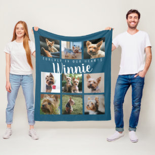 Blue Pet Photo Collage Memory Keepsake Script Name Fleece Blanket