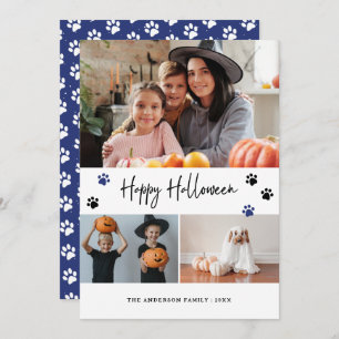 Blue Pet Photo Happy Halloween Holiday Card